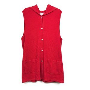 Ron Stuart Long Red Sleeveless Buttondown Hoodie